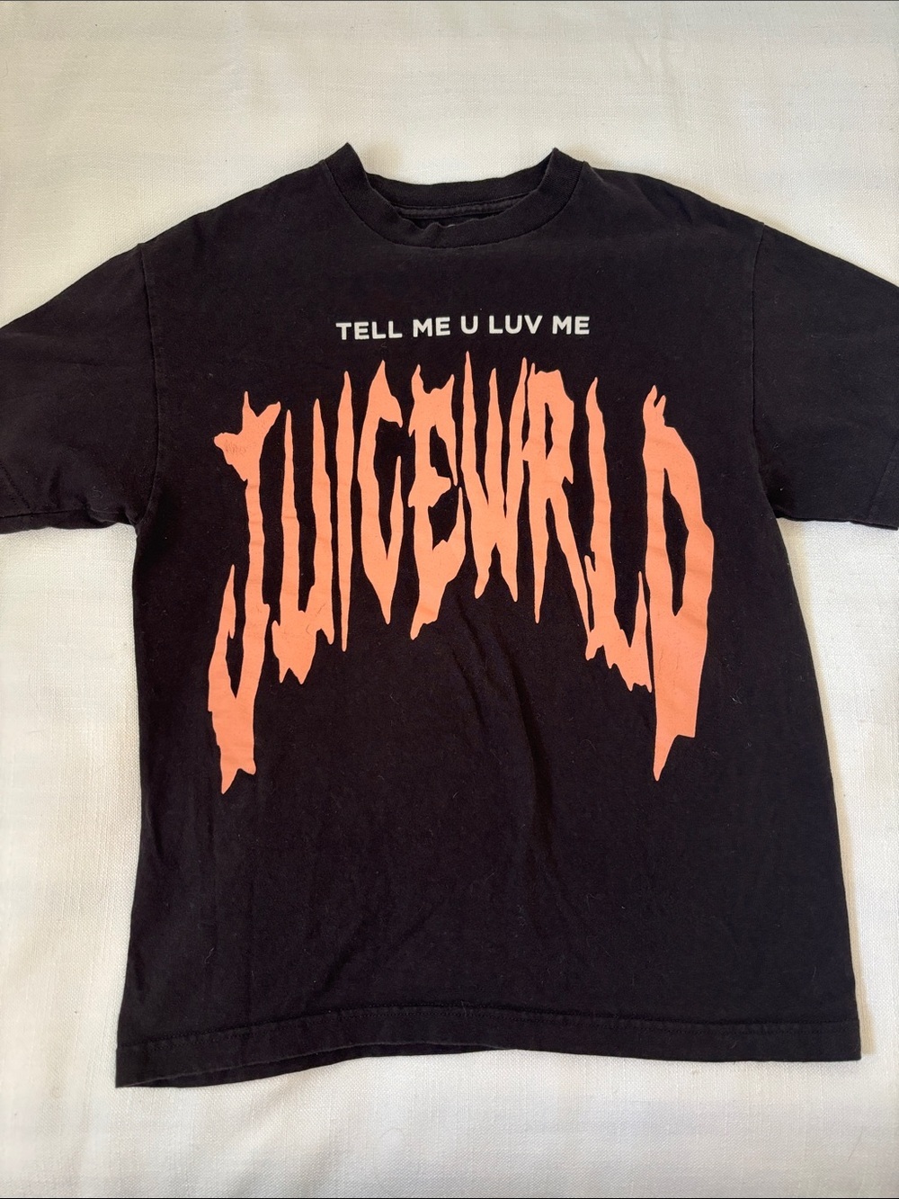 Tell Me U Luv Me Black Tee with Coral Graphic. -417sku